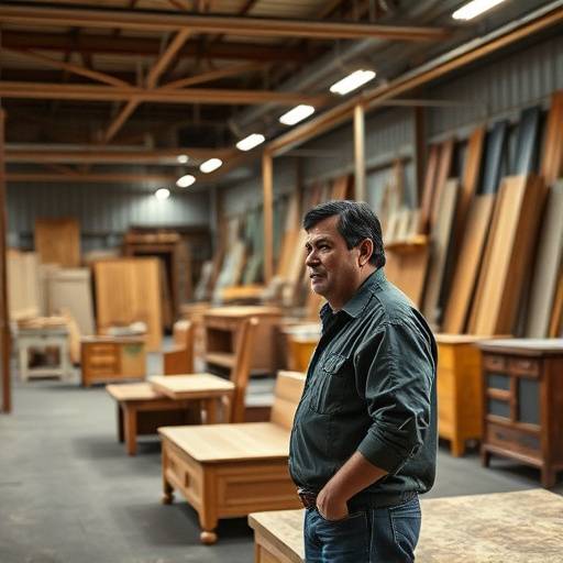 Ricardo Morales supervisando la producci&oacute;n en su f&aacute;brica de muebles, con una mirada atenta